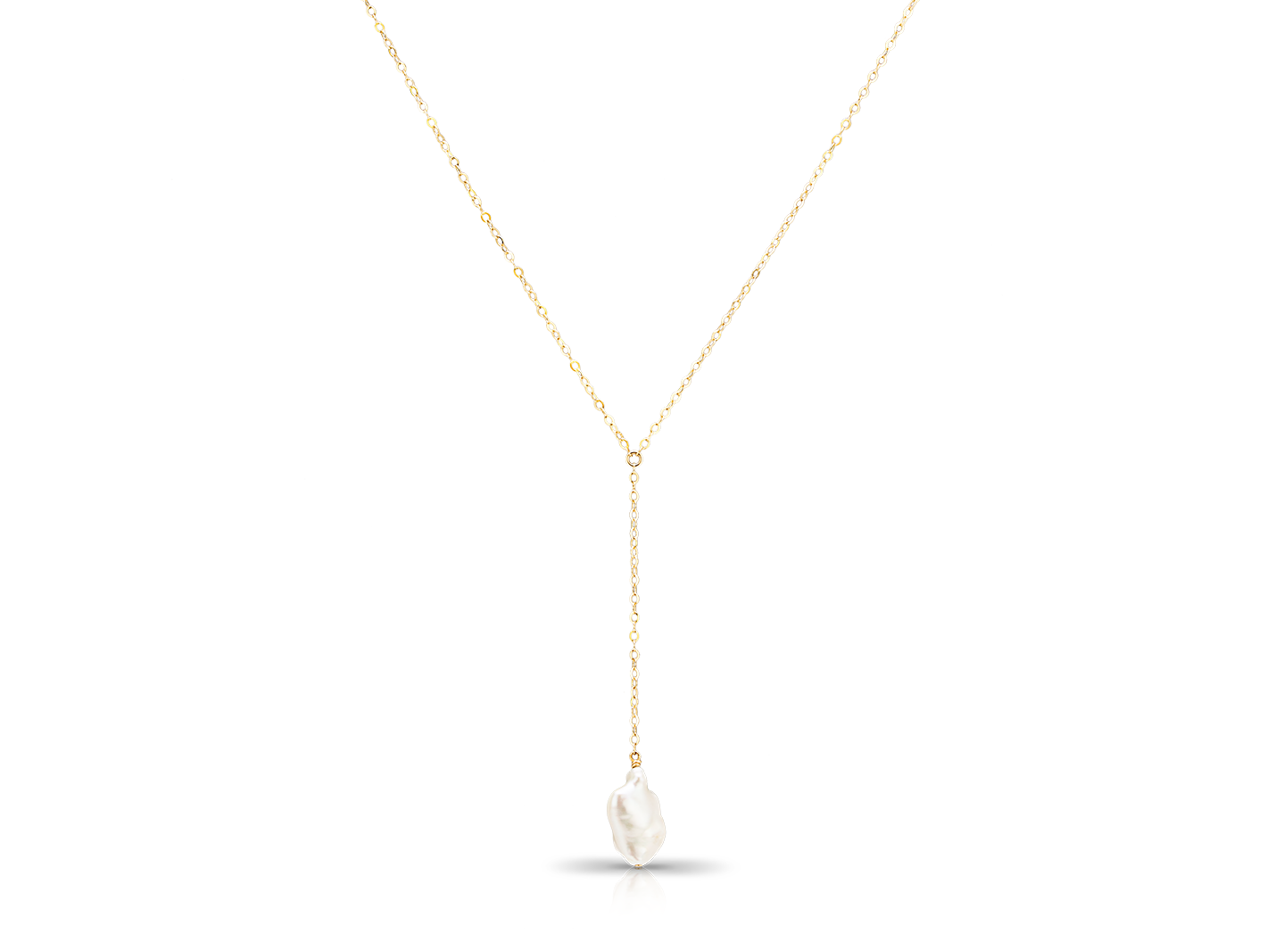 Alyssa PM Atelier lariat necklace with Keishi pearl, featuring baroque gold accents, designed for brides.