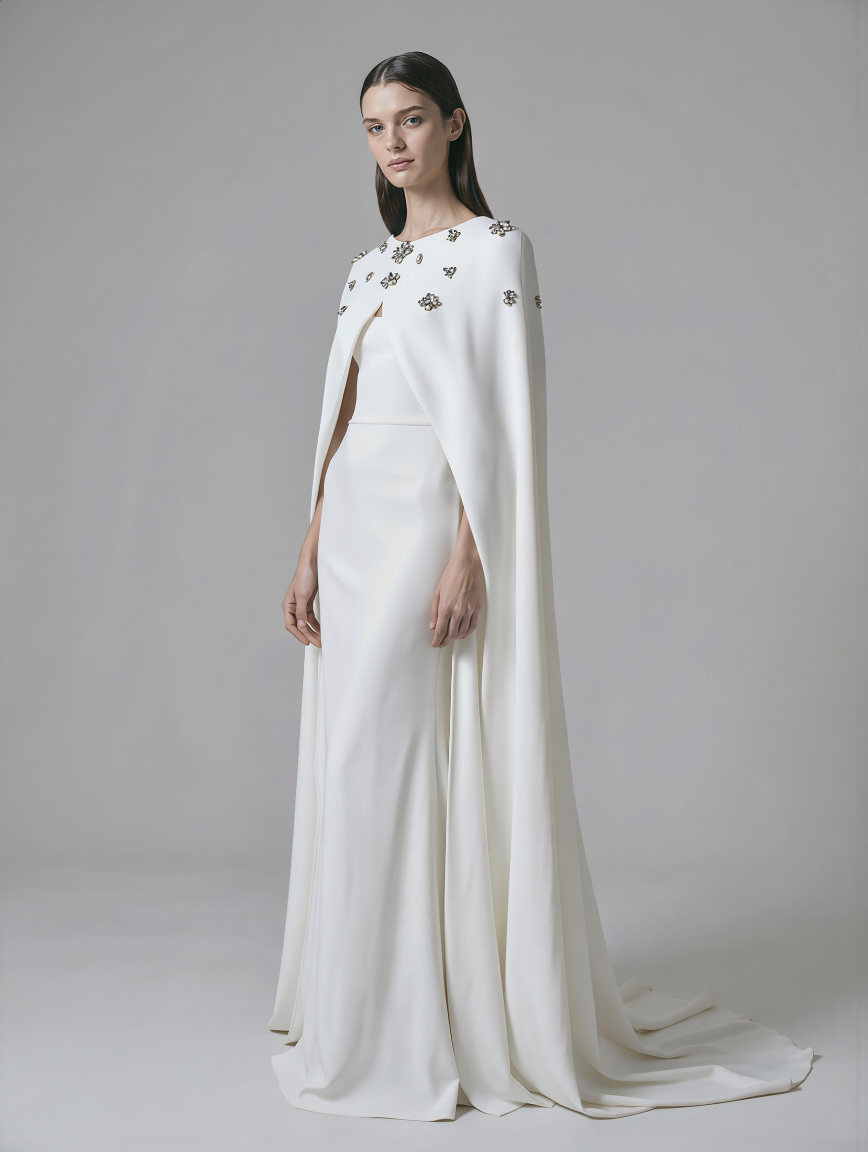 Beaded cape by Atelier Calliste in size S to XXXL, featuring intricate beadwork and elegant drape.