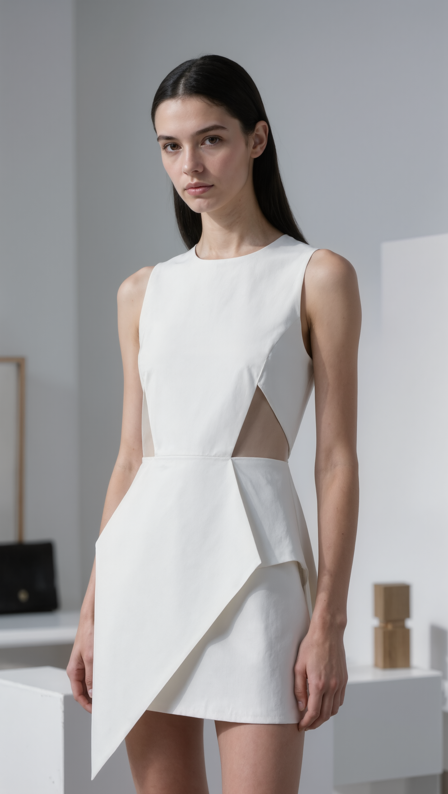 PETRA KARA Origami Mini Dress in vibrant fabric, featuring a fitted silhouette and stylish design, displayed on a mannequin.