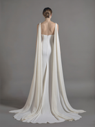 Chiffon bridal cape wings by Atelier Calliste in sizes S to XXXXL, flowing sheer fabric with delicate wing design for wedding attire.