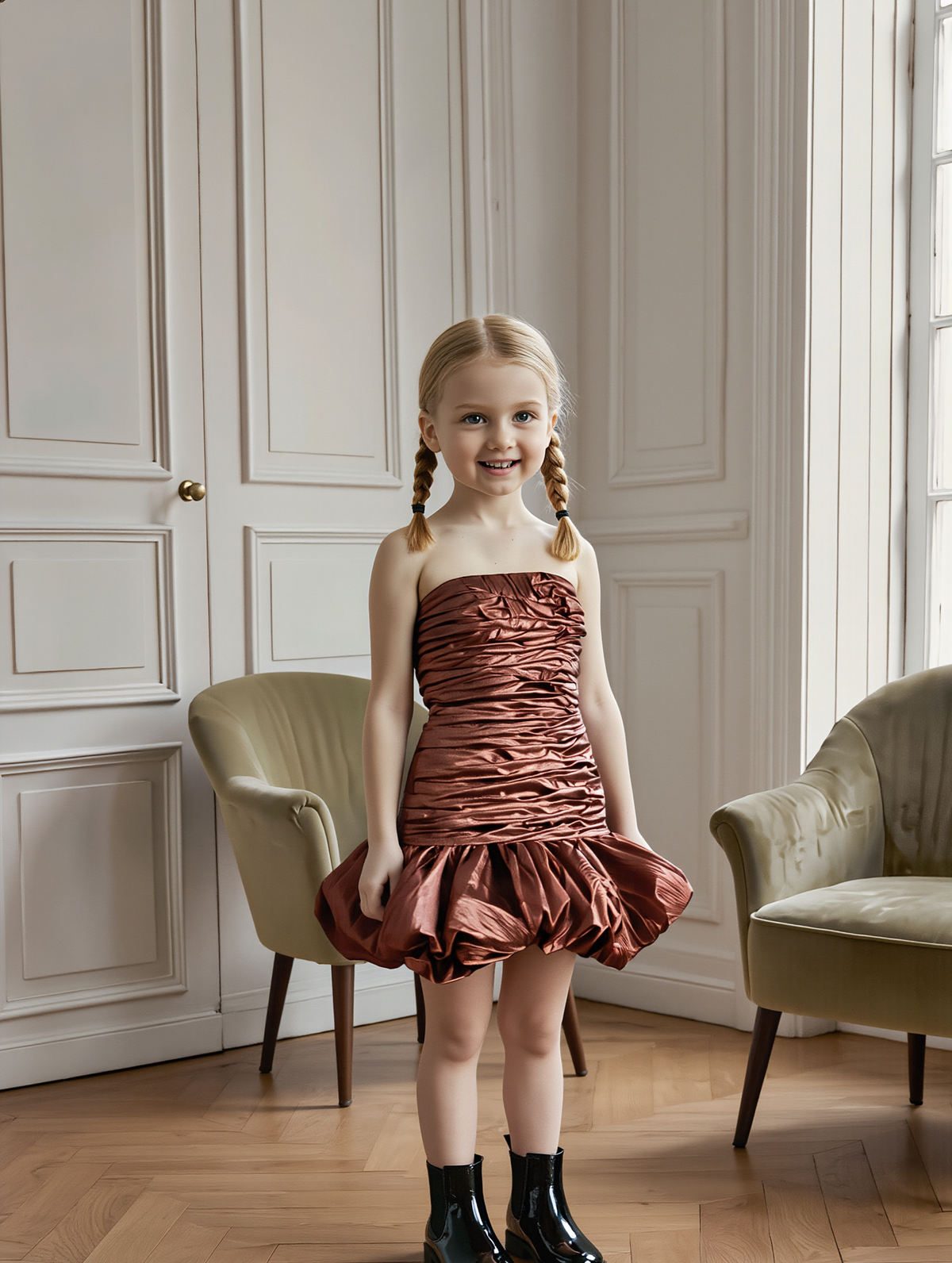 PETRA KARA BRIDAL PARISIENNE sculptural silk mini dress with elegant structured silhouette