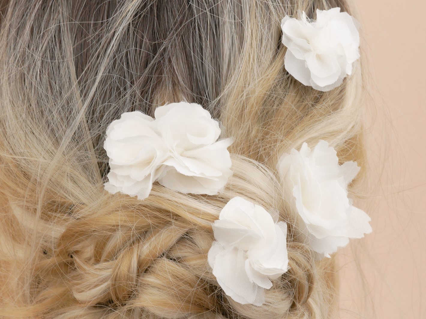 Adrielle luxury silk flowers bridal hair pins by PM Atelier featuring elegant genuine silk flower designs for wedding hairstyles