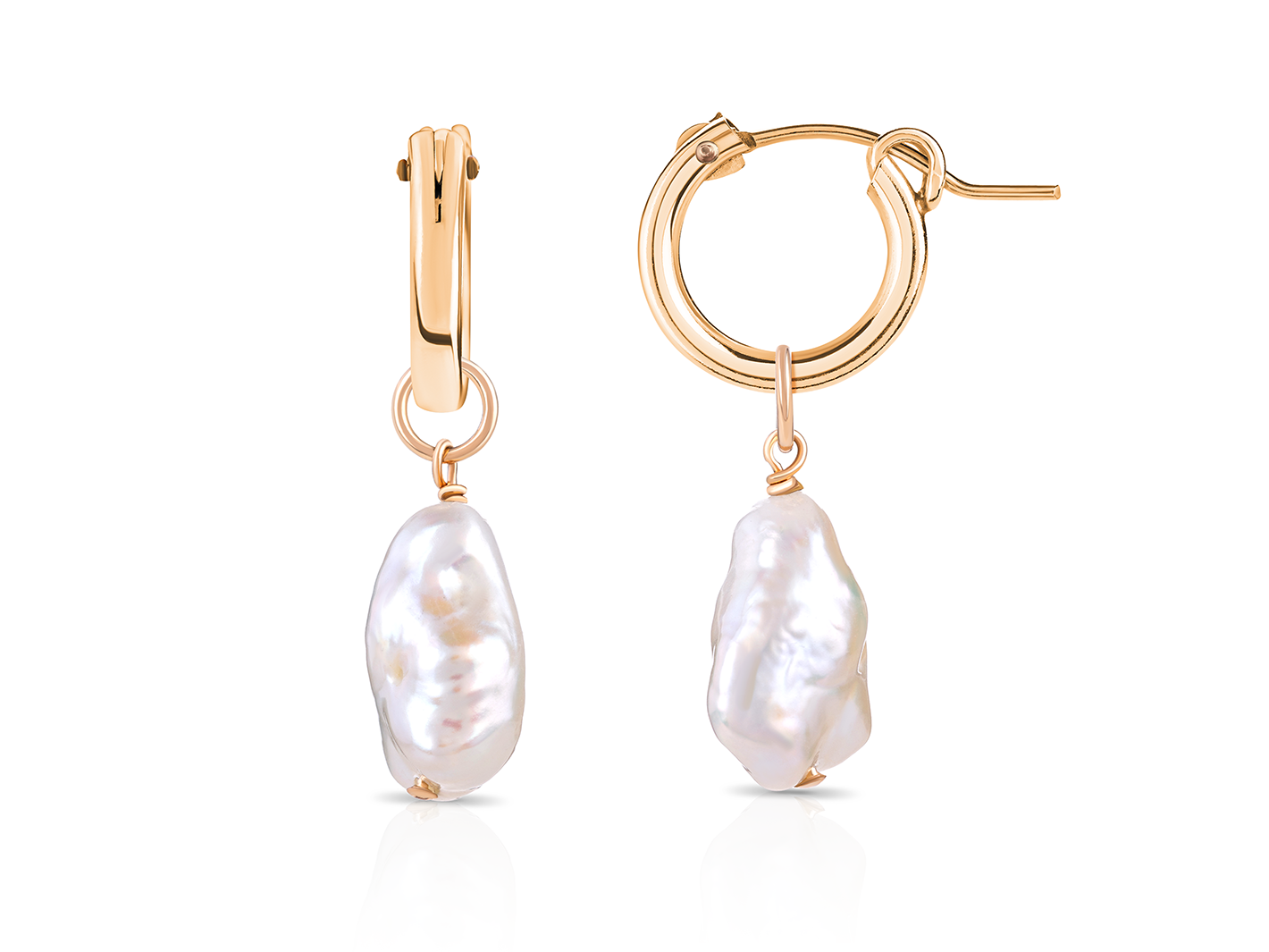 Gold Alyssa Baroque Pearl organic drop mini huggies earrings by PM Atelier featuring elegant pearl drops and delicate hoop design.