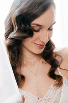 Elegant layered bridal Y necklace by PM Atelier featuring pearl accents, perfect for wedding jewelry.