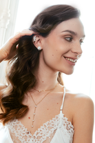 Natasha bridal layered Y necklace with pearls and chain details, elegant PM Atelier jewelry for wedding or special occasions.