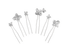 Silver flower bridal hair pin set with six elegant pins featuring delicate floral designs for modern wedding styles.