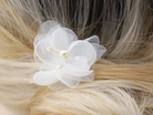 Nymphea sheer flower bridal hair pin by PM Atelier with delicate floral design for wedding hairstyle accessories.