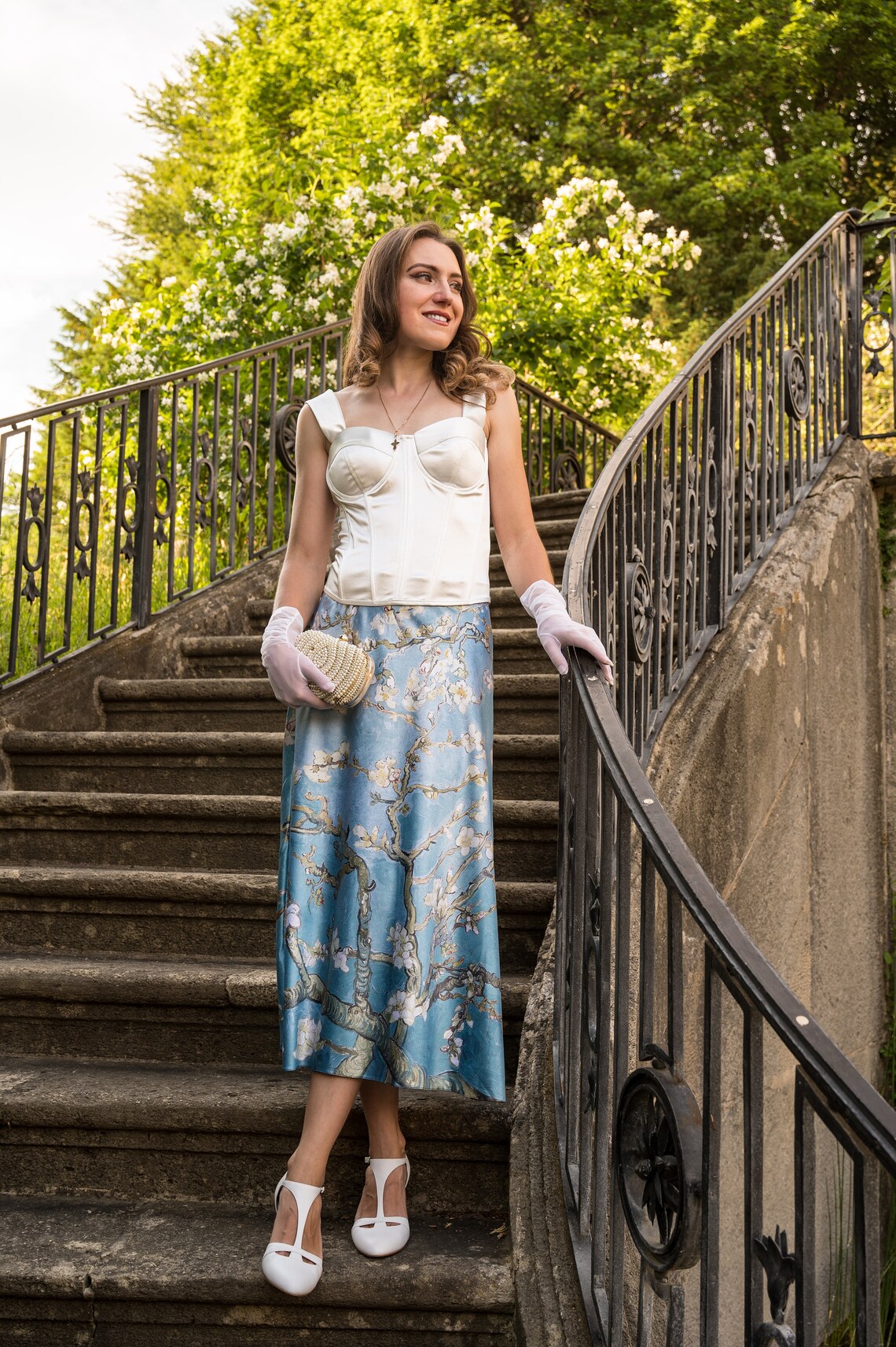 IN STOCK Size8 Silk art skirt Van Gogh - Atelier Calliste