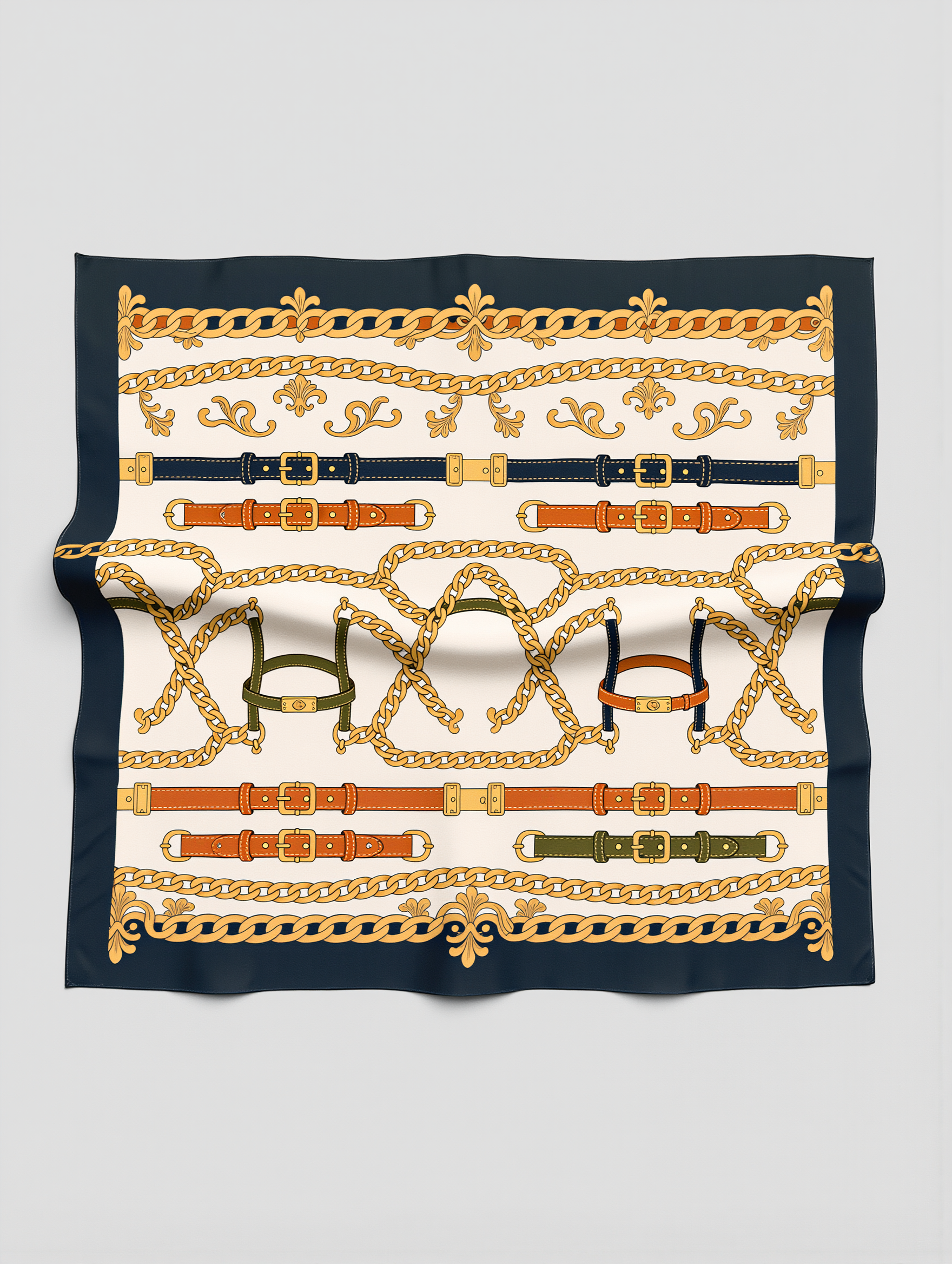 PETRA KARA LIMITED Horse Collection 100% silk scarf featuring elegant horse illustrations and vibrant, luxurious silk fabric.