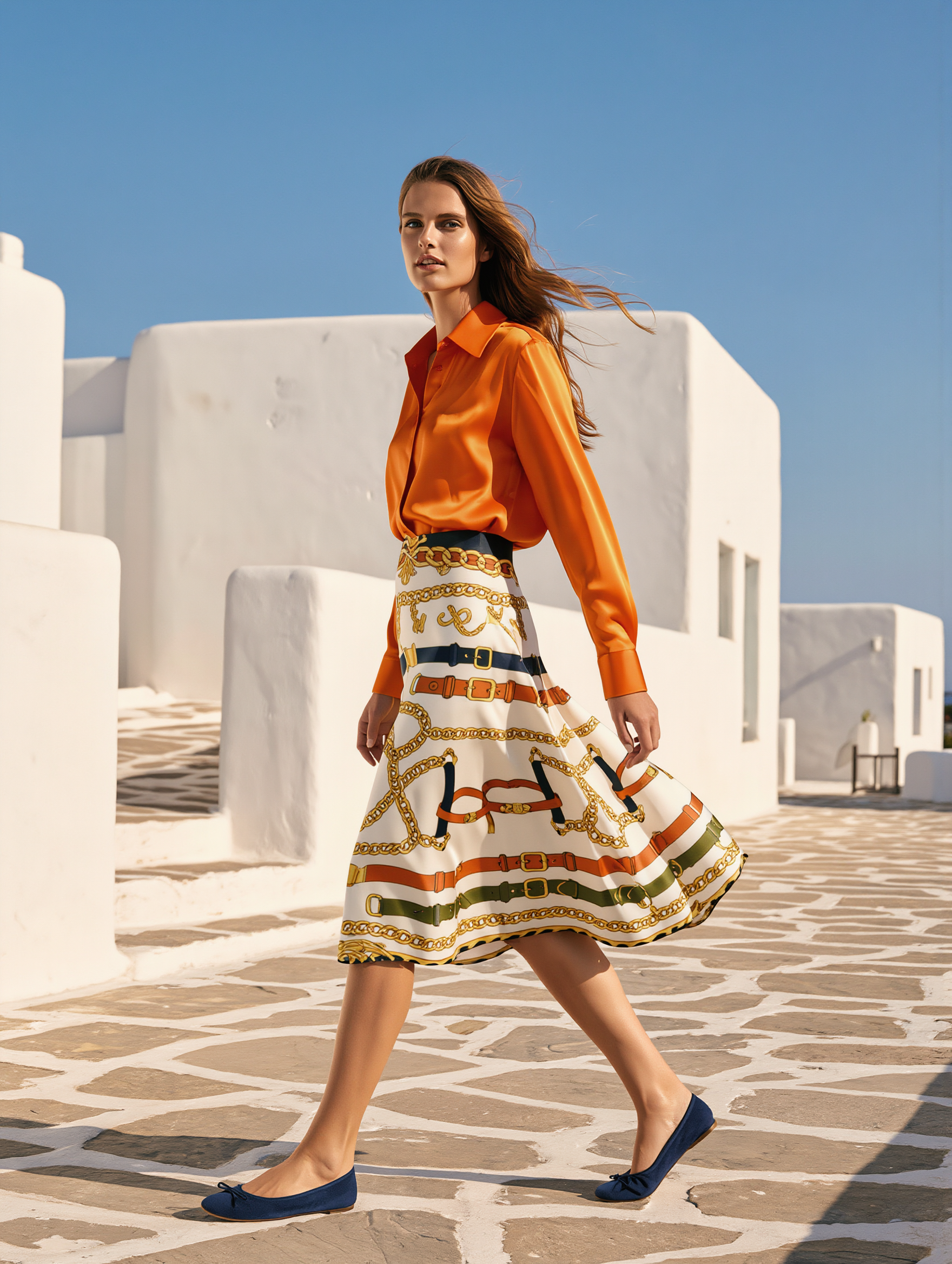 Petra Kara Limited Horse Collection flare silk skirt with horse print, flowing design, and vibrant colors perfect for stylish outfits.
