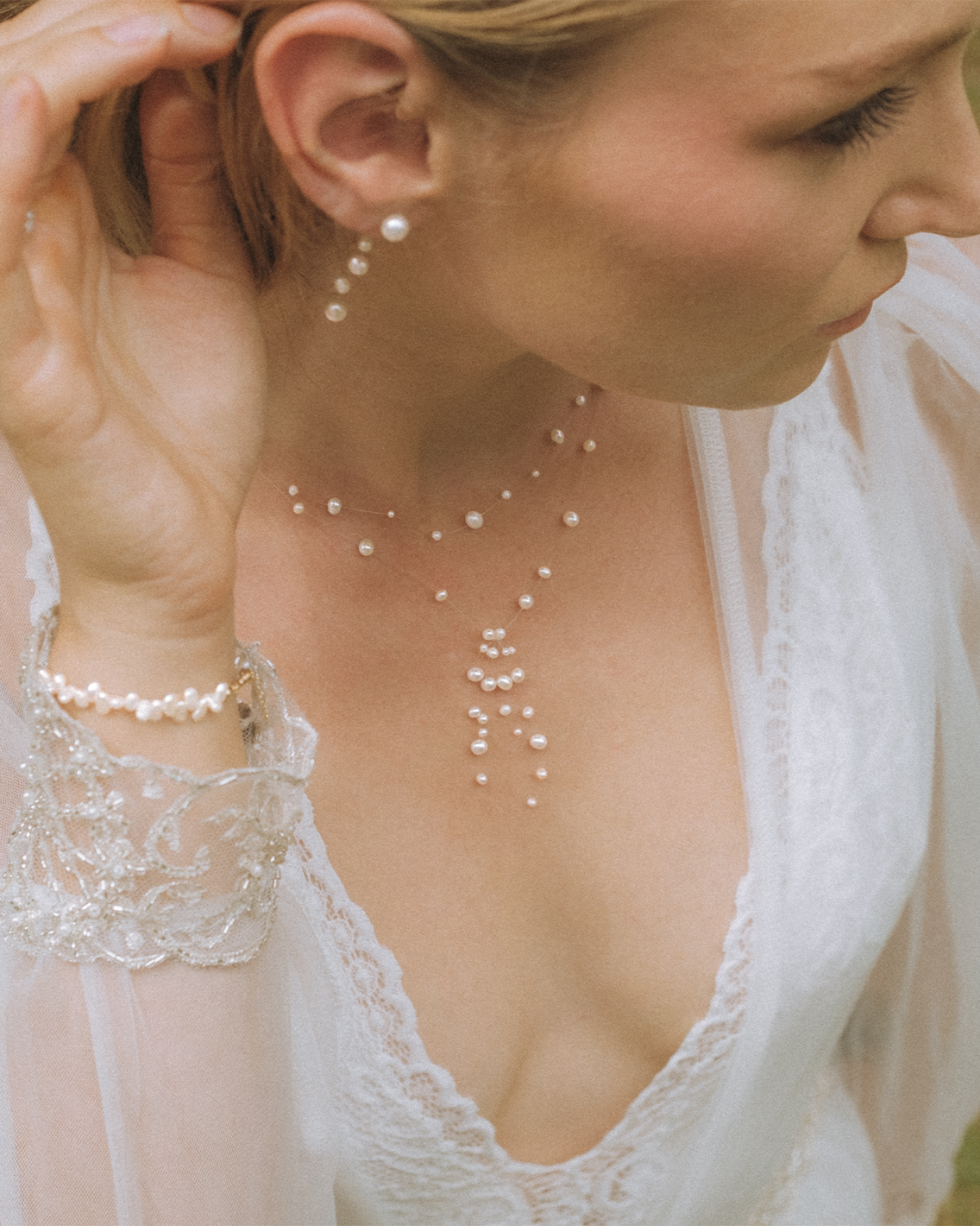 Kate bracelet from PM Atelier, a stylish accessory with a delicate design, perfect for complementing a v-neck dress.