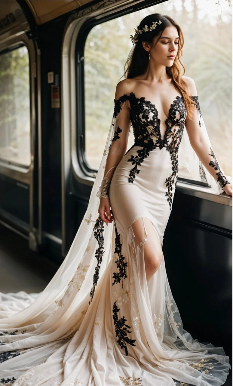 Ethereal Mystique Nymph wedding dress Custom / Total ivory with White lace Ethereal Mystique Nymph wedding dress Custom / Total ivory with White lace