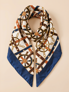 Navy blue silk scarf from Petra Kara Limited's Navy Collection, featuring elegant 100% silk fabric and stylish design.
