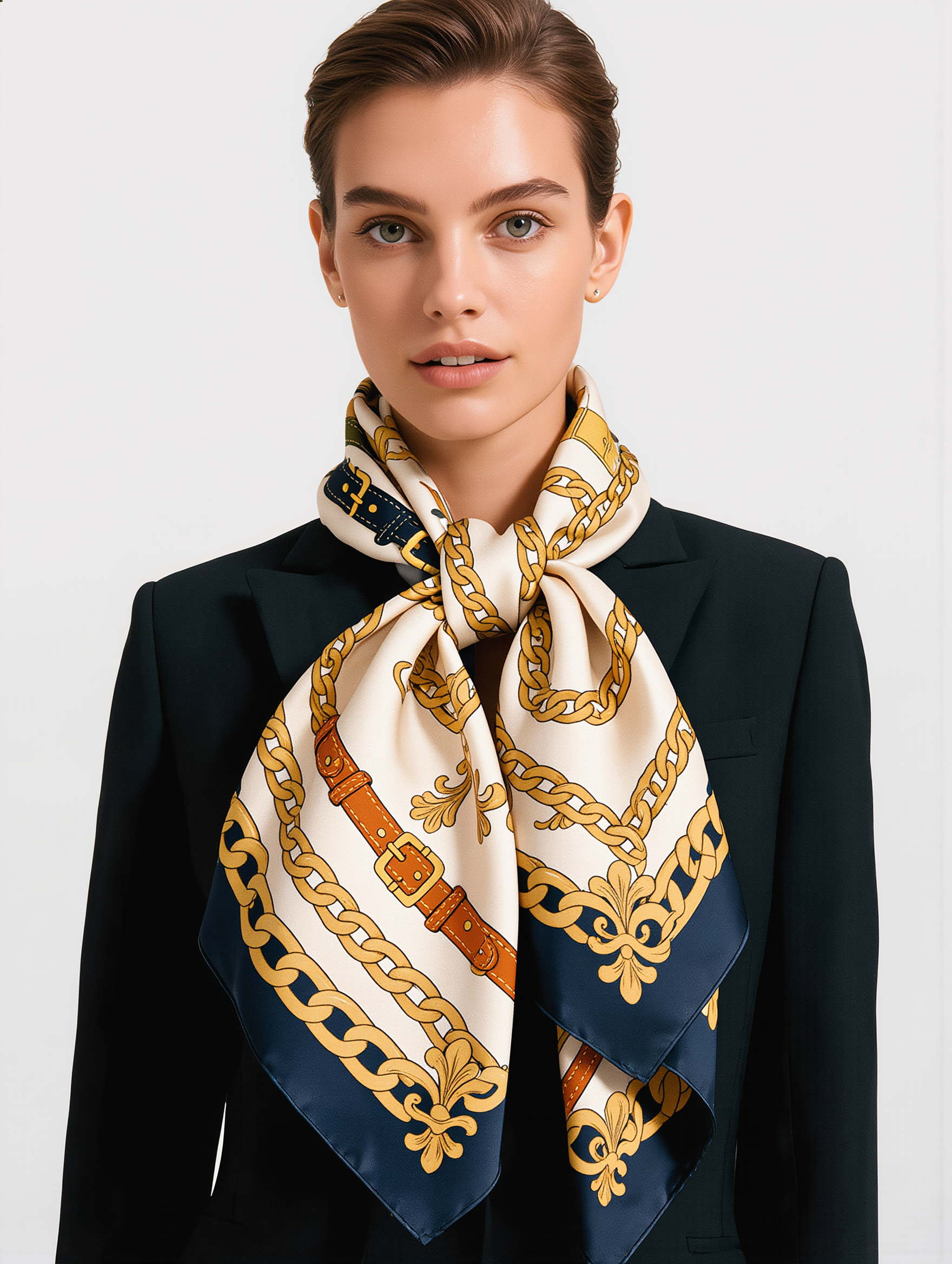 PETRA KARA LIMITED Horse Collection 100% silk scarf featuring elegant horse illustrations and luxurious fabric.