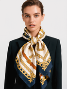 PETRA KARA LIMITED Horse Collection 100% silk scarf featuring elegant horse illustrations and luxurious fabric.