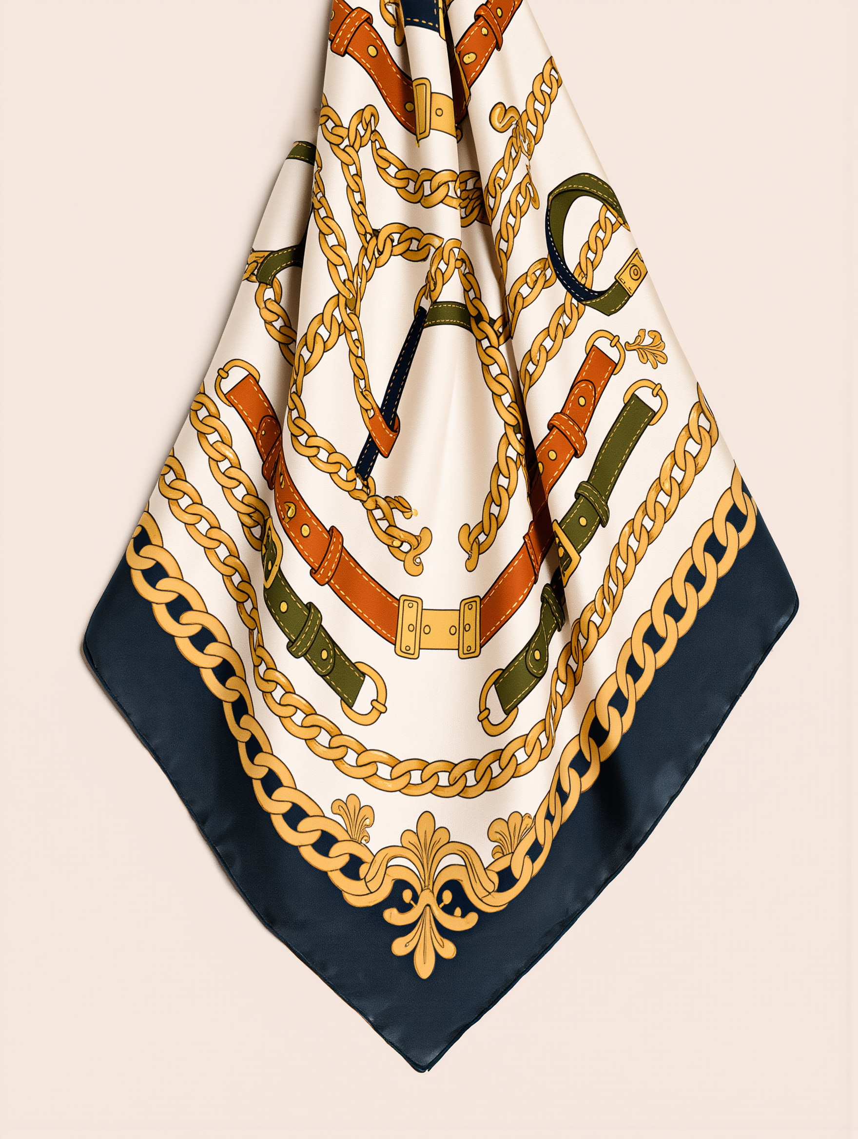 Limited “Horse Collection” Petra Kara 100% silk scarf featuring elegant horse illustrations and vibrant colors.
